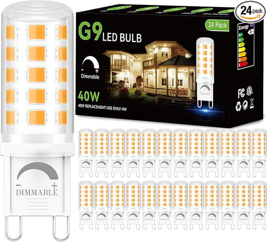 DAYBEETER 24 Pack Dimmable G9 LED Bulb 4W(40 Watt Equivalent), 2700K Soft Warm White, G9 Halogen Bulb T4 G9 Bi-pin Base Light Bulbs for Chandelier,120V 450LM 360 Beam Angle No-Flicker G9 Bulb