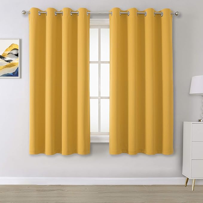DUALIFE Yellow Curtains 45 Inches Long Blackout Curtain Panels for Bedroom Room Darkening Gold Window Drapes Thermal Insulated Grommet Top 52W x 45L,2 Panels