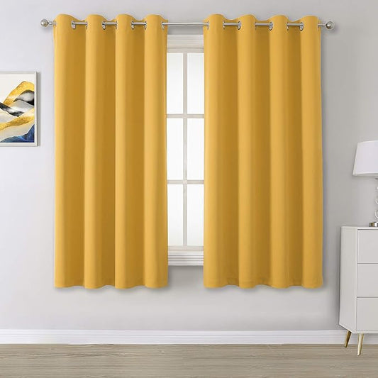 DUALIFE Yellow Curtains 45 Inches Long Blackout Curtain Panels for Bedroom Room Darkening Gold Window Drapes Thermal Insulated Grommet Top 52W x 45L,2 Panels
