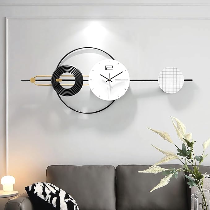 Large Wall Clock for Living Room,Modern Decorative Silent Battery Operated Wall Clock Metal Wall Art for Kitchen/Dinng Room/Bedroom/Entryway/Office Decor