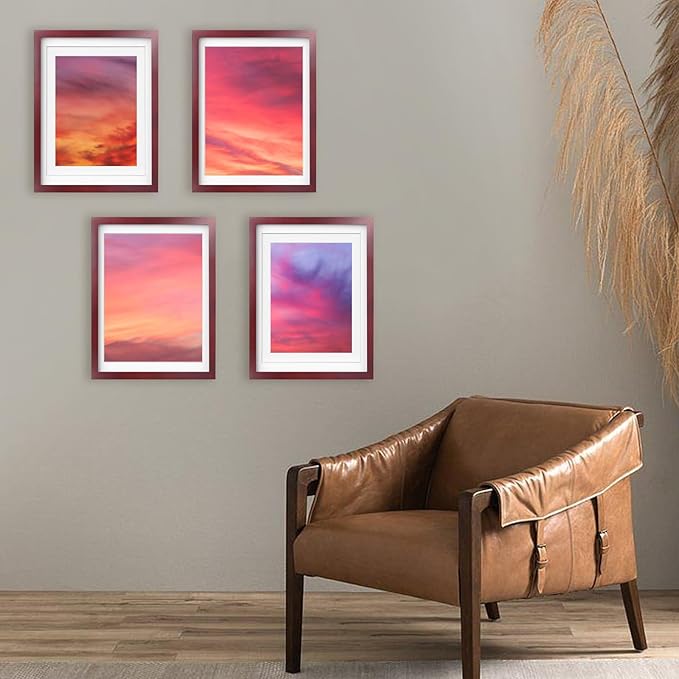 Egofine 12x16 Picture Frames with Plexiglass, Display Pictures 9x12/11x14 with Mat or 12x16 Without Mat Set of 4 for Wall Mounting,Cherry Red