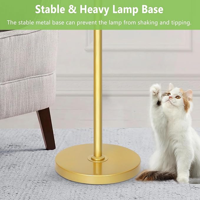 Gold Floor Lamp for Living Room with Green Crystal Shades, 3 Lights Modern Boho Tree Standing Lamp Dimmable, Dimmer Switch, 65IN Vintage Brass Tall Floor Lamps for Bedroom Office Reading Corner