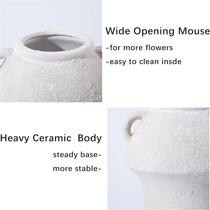 Ceramic Rustic Vase, 7 Inch Vintage Terracotta Flower Vases for Home Decor, Decorative Farmhouse Vase with hadle for Home Decor, Living Room, Shelf Decor, Farmhouse, Table, Lyeec