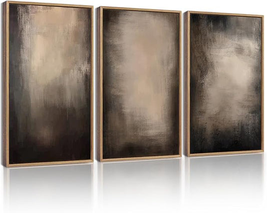 KUVIOKE Abstract Framed Wall Art Set Earthy in Deep Brown and Beige Tones Modern Art Decorative Home Decor 11x14in (Natural Framed)