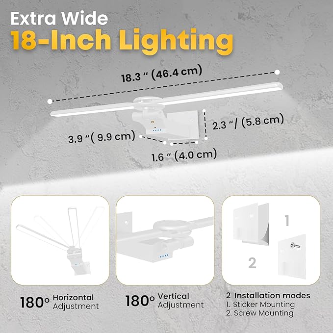 2 Pack Picture Light for Wall, 18in Rechargeable Wall Art Light with Timer and Dimmable, Painting Frame Light with Remote Control Display for Painting, Frame, Portrait, Dartboard(White)