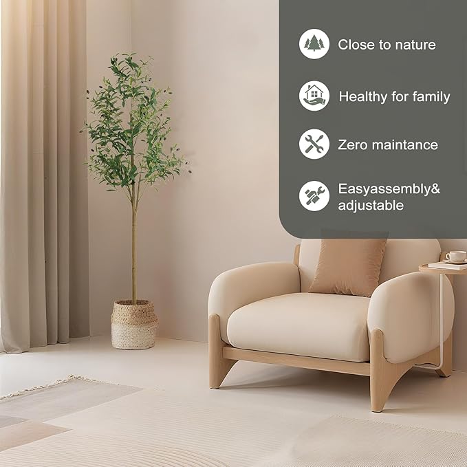 WILDLOVE Fake Olive Tree Artificial Indoor, Potted Faux Olive Trees with Natural Wood Trunk & Lifelike Fruits for Home Office Decor (6ft)