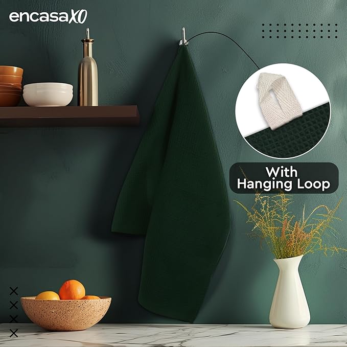 Encasa XO Kitchen Dish Towels Set | Multicolor 4 | Waffle Weave and Flat Hand Tea Towel | 28"x18" | Quick Drying Reusable Cotton Washcloths | Multipurpose Lightweight Dishcloths Set of 12