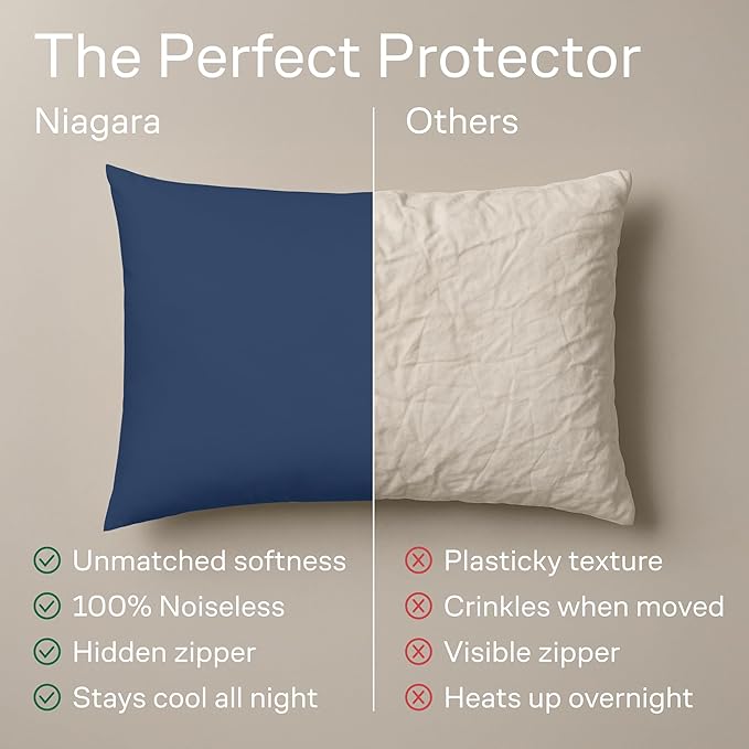 Ultra Soft Pillow Protectors with Zipper Queen Size - Set of 4 Breathable Pillow Covers - 100% Protection Against Stains, Dust & Dirt - Machine Washable (Navy Blue)