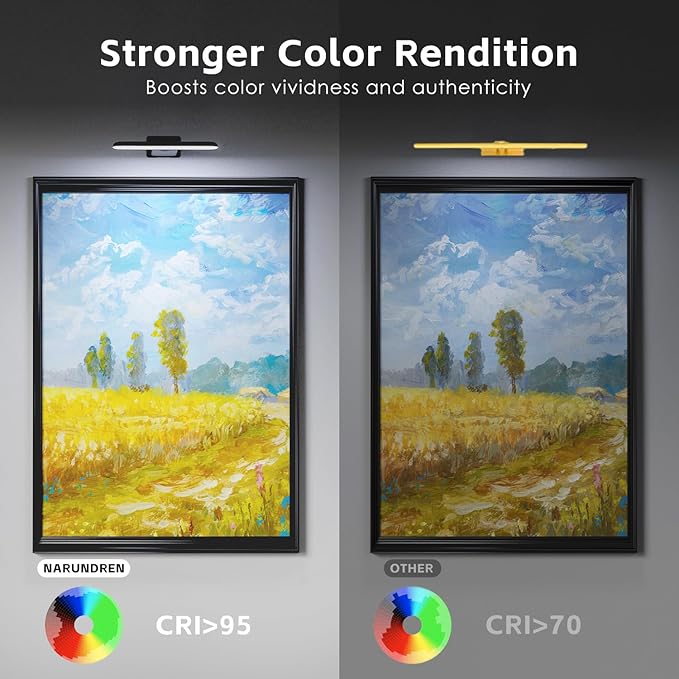 2 Pack Picture Lights for Wall, Rechargeable LED Picture Light Battery Operated with Remote, Dimmable Poster Light for Paintings, Portraits, Art Frames, Display Lighting for Wall Decor,Black