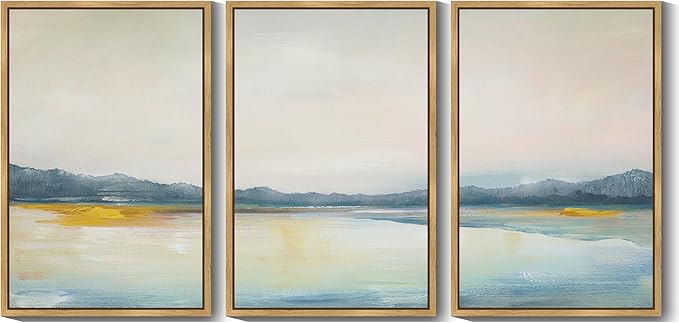 KUVIOKE Abstract Landscape Framed Wall Art Minimalist Neutral Illustrations Modern Art Decorative Nordic Home Decor 24x36in (Natural Framed)