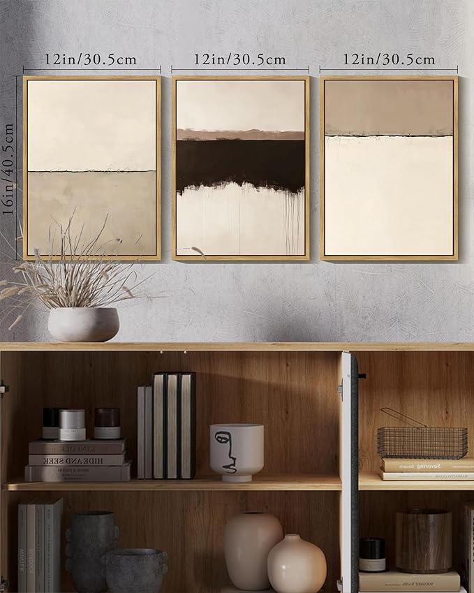 KUVIOKE Abstract Framed Wall Art Minimalist Beige Gray Pastel Watercolor Wall Decor Modern Illustration Neutral Art Painting Home Decor 12x16in (Natural Framed)