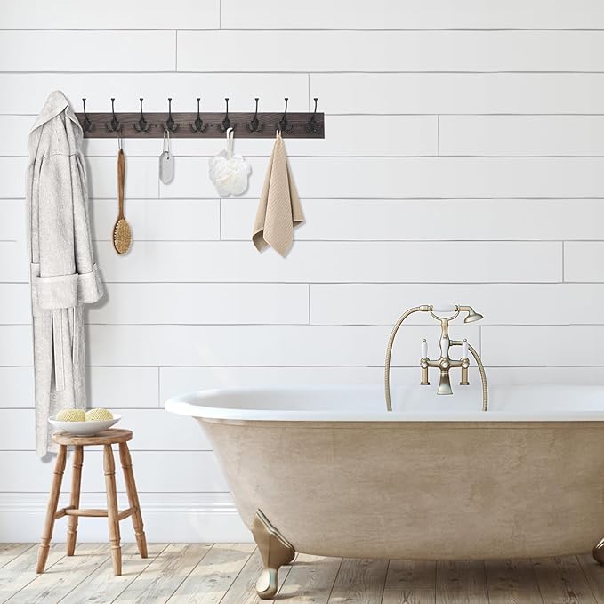 IBosins Wall Mounted Coat Rack with 10 Decorative Hooks, 34'' Long, Old Wood Color Coat Hanger, Rustic Coat Hooks Rail for Entryway Living Room Coat Scarf Bag Towel Hat