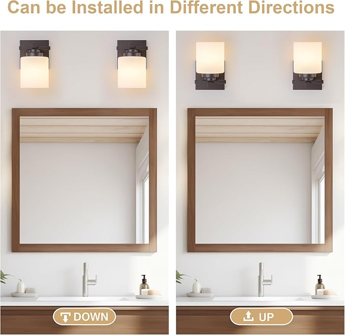 1 Light Modern Bathroom Light Fixtures Over Mirror, Bronze Finish Vanity Lights for Bathroom Wall Sconces with Milky White Glass Shades, E26 Socket (Bulbs Not Included)