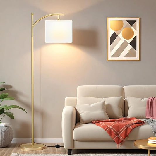 60" Floor Lamps for Living Room with 3 Color Temperatures, Adjustable White Shade with Gold Pole, Tall Lamps for Living Room Bedroom Office Classroom Dorm Room, 9W Bulb Included