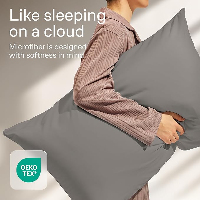 Ultra Soft Pillow Protectors with Zipper Standard Size - Set of 4 Breathable Pillow Covers - 100% Protection Against Stains, Dust & Dirt - Machine Washable (Gray)