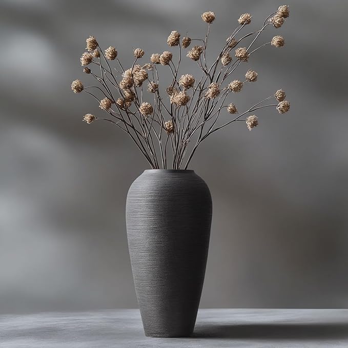 Rustic Farmhouse Flower Vase - 13.4 Inch Large Black Ceramic Vase for Modern Farmhouse Decor, Centerpiece, Dining Table, Entryway, Living Room