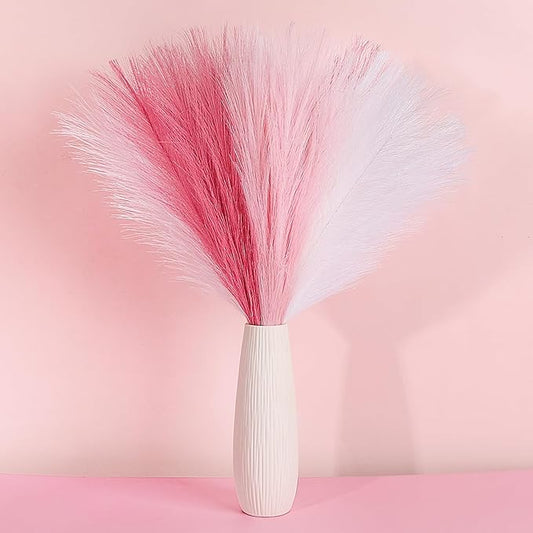 30 Pcs Pink White Pampas Grass Decor: 21.7" Fluffy Faux Small Pampas Grass Artificial Flower Vase Filler for Home Wedding Living Room Wall Party Decoration