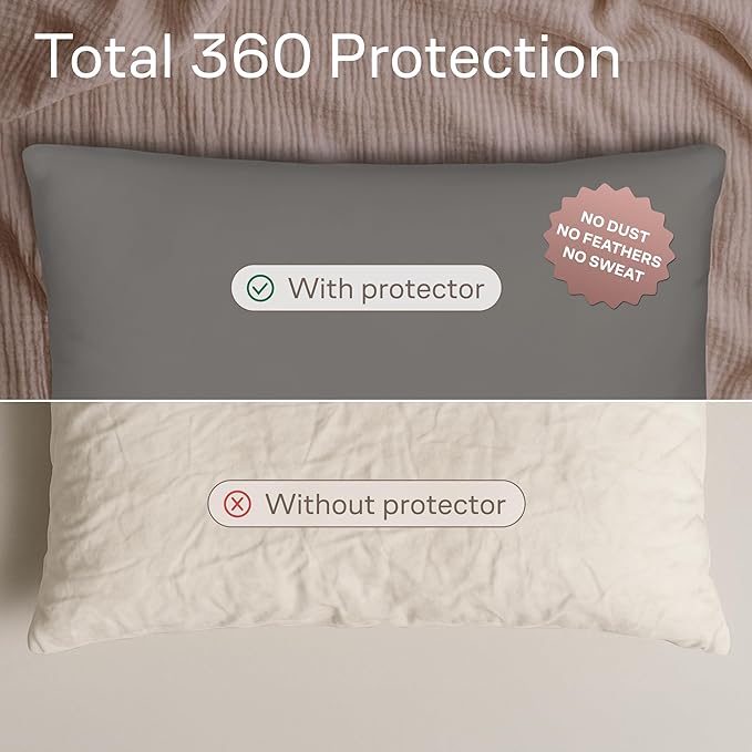 Ultra Soft Pillow Protectors with Zipper Standard Size - Set of 4 Breathable Pillow Covers - 100% Protection Against Stains, Dust & Dirt - Machine Washable (Gray)