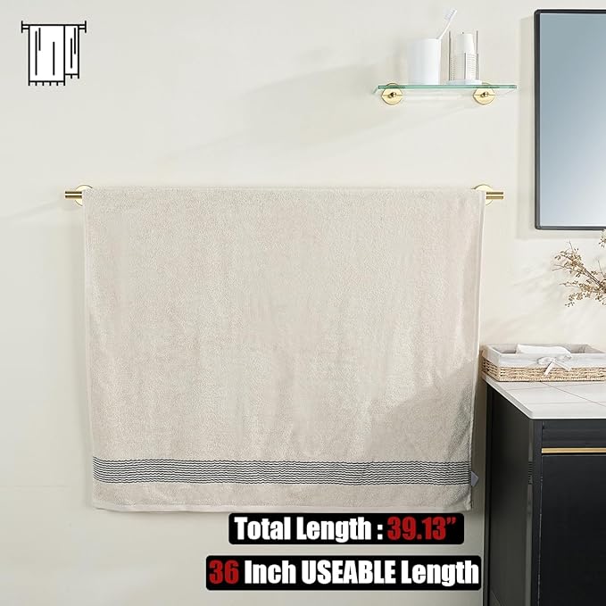 JQK Bath Towel Bar Gold, 39 Inch 304 Stainless Steel Thicken 1mm Towel Rack Bathroom, Towel Holder Brushed Golden Wall Mount, Useable Length 36 Inch, TB110L36-BG