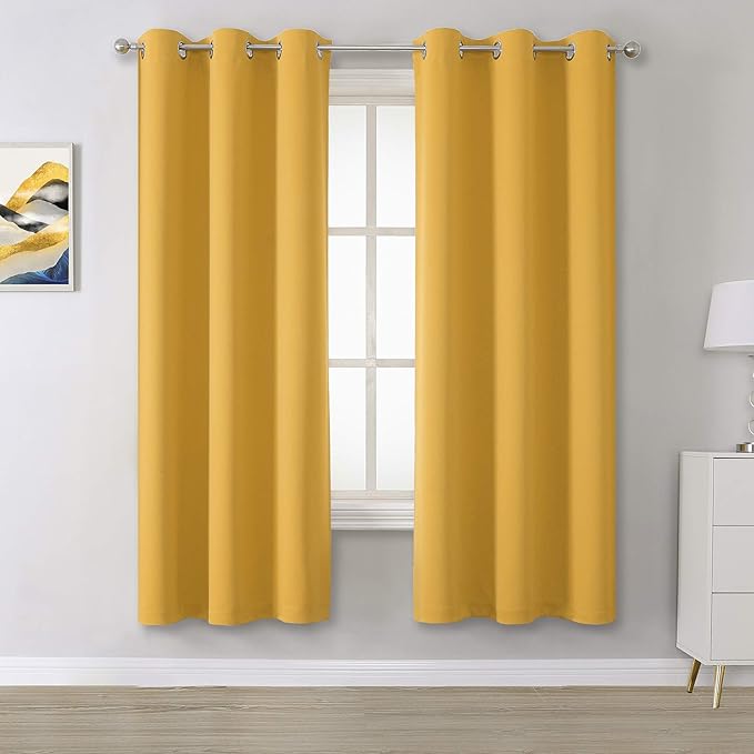 DUALIFE Gold Yellow Curtains 72 Inches Long-Blackout Curtain Panels for Bedroom Room Darkening Gold Solid Window Drapes for Living Room Thermal Insulated Grommet Top 42Wx72L,2 Panels