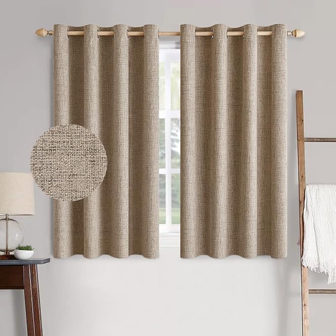 MIULEE 100% Blackout Linen Textured Curtains for Bedroom Solid Thermal Insulated Copper Brown Grommet Room Darkening Curtains & Drapes Luxury Decor for Living Room Nursery 52 x 45 Inch (2 Panels)