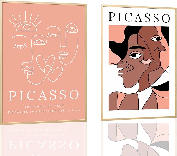 2pcs Picasso style abstract wall art abstract lines woman face painting canvas art print poster modern minimalist wall decor suitable for, office living room, bedroom and bathroom decoration Unframed