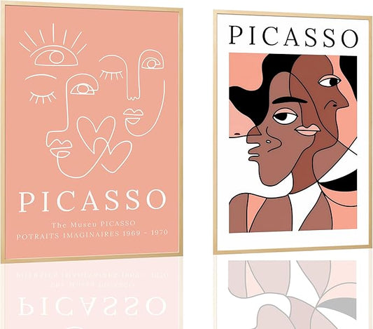 2pcs Picasso style abstract wall art abstract lines woman face painting canvas art print poster modern minimalist wall decor suitable for, office living room, bedroom and bathroom decoration Unframed