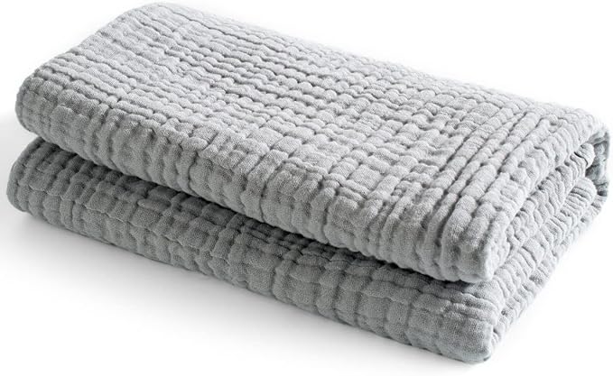 Carriediosa 100% Cotton Muslin Throw Blanket 108" X 90" King Size，4-Layers Summer Gauze Throws for Bed Couch，Soft Lightweight Breathable Linen Blankets Bedspread for Adults All Season，Grey