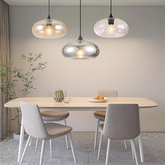 Glass Pendant Lights Kitchen Island Lighting Globe Pendant Light Fixtures IIndustrial Vintage Pendant Lighting for Kitchen Island Bedroom Living Dining Room Light Fixture(Amber)
