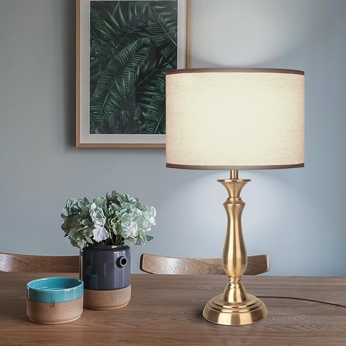 22.2“ Vintage Desk Lamp for Living Room, Mid Century Table Lamp for Bedroom, Bedside Lamps for Night Stands,Reading Lamp for Bedroom Office Room,Beige Lampshade (Bronze)