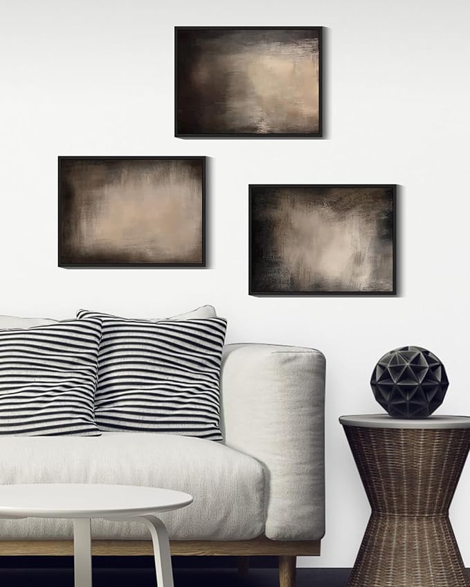 KUVIOKE Abstract Framed Wall Art Set Earthy in Deep Brown and Beige Tones Modern Art Decorative Home Decor 11x14in (Black Framed)