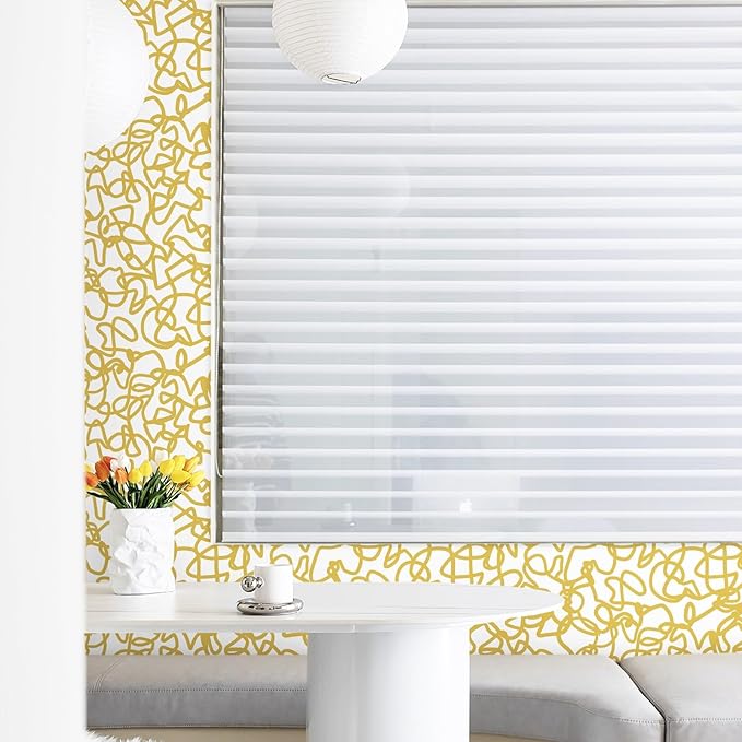 Ismoon 16.1inx197in Peel and Stick Wallpaper Modern Striped Removable Wallpaper Self-Adhesive Wall Paper for Bathroom White and Yellow Contact Paper for Home Decoration Vinyl Film Roll