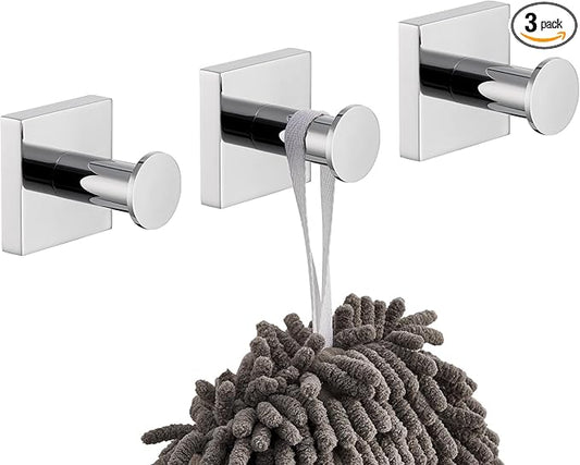 KOKOSIRI Hooks for Hanging Towels Chrome Bathroom Hand Towel Hooks for Shower Wall Bathroom Hardware Accessories Stainless Steel 3 Pack, B1016CH-P3