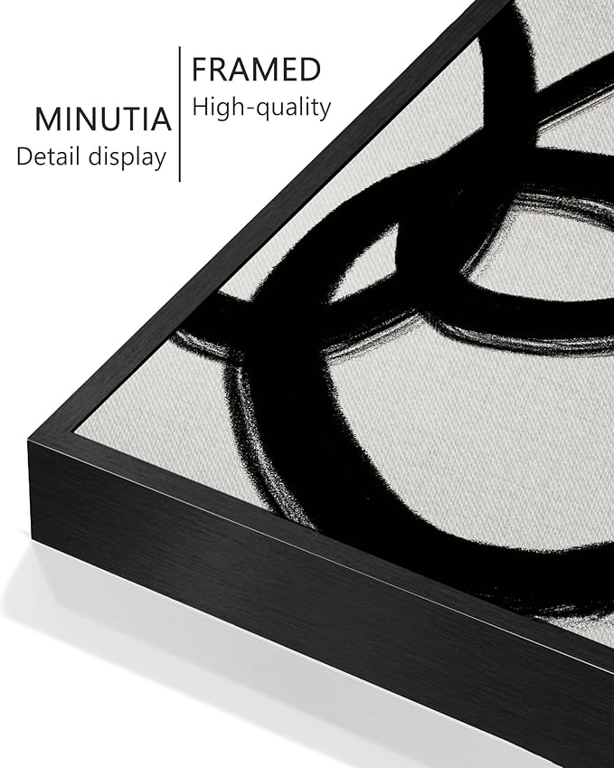 KUVIOKE Black and Wahite Abstract Framed Wall Art Ink Wash Minimalist Lines Painting Artwork for Bedroom Hallway 12x16in (Black Framed)