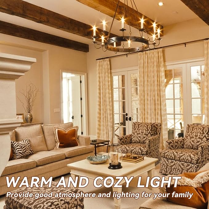 TJOY LED Candelabra Bulbs Dimmable, 60W Equivalent Chandelier Light Bulb, E12 Small Base, 4.5W 2200K Amber Warm White, B11 Vintage Filament Clear Glass Candle Light for Ceiling Fan Chandeliers, 12Pack