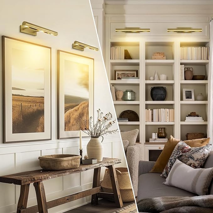 Picture Light, 18inch Brass Picture Lights for Wall,Hardwired Brushed Gold Picture Lights,270° Rotatable Wall Lights for Pictures, 3-Light Picture Frame Light for Painting Display Artwork Portrait