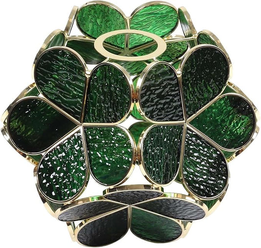 Bieye Tiffany Style Stained Glass Flower Petal Lampshade (Textured Deep Green, 8" Cherry Blossom)