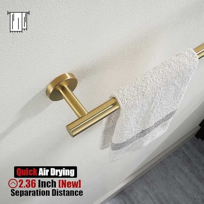 JQK Bath Towel Bar Gold, 39 Inch 304 Stainless Steel Thicken 1mm Towel Rack Bathroom, Towel Holder Brushed Golden Wall Mount, Useable Length 36 Inch, TB110L36-BG