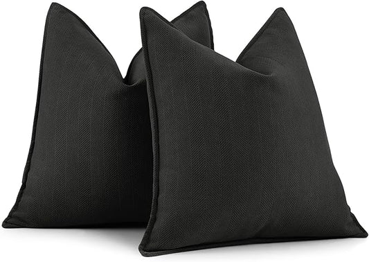 ZWJD Black Pillow Covers 16x16 Set of 2 Chenille Throw Pillow Covers with Elegant Design Soft and Luxurious Decorative Throw Pillows for Couch, Bed, and Home Decor