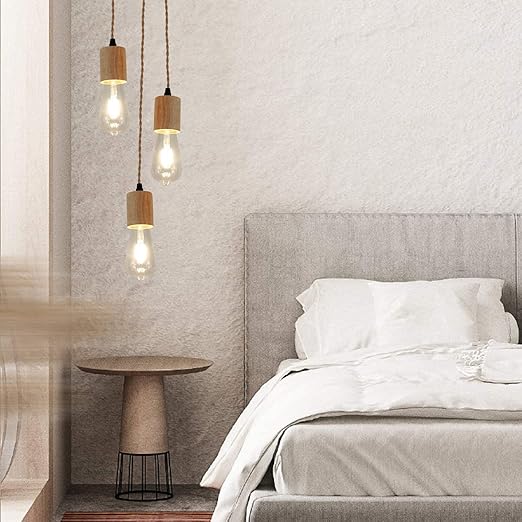 Arturesthome Wood Pendant Light Cord Kit with Dimmable Switch,16.4FT Vintage Industrial Hanging Plug in Lamp Cord with Twisted Nylon Rope Socket E26 E27 for Farmhouse Lamp Cable Retro DIY