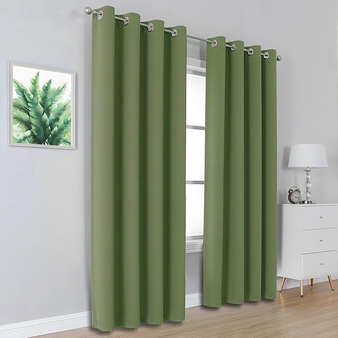 DUALIFE Sage Green Blackout Curtains 52 x 96 Inch Long Set of 2 Panels for Bedroom Thermal Insulated Grommet Room Darkening Window Curtain Drapes for Living Room