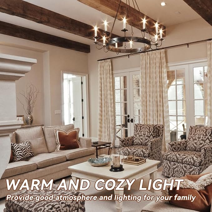 TJOY LED Candelabra Bulbs Dimmable, 60W Equivalent Chandelier Light Bulb, E12 Small Base, 4.5W 3000K Soft White, B11 Vintage Filament Clear Glass Candle Light for Ceiling Fan Chandeliers, 12Pack