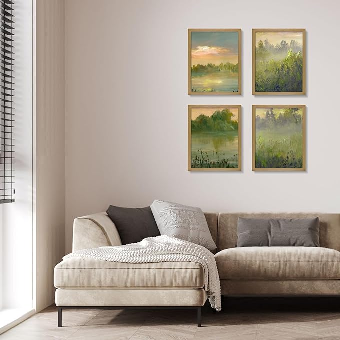 Egofine 11x14 Picture Frames 4 Pack Display Pictures 5x7/8x10 with Mat or 11x14 Without Mat Made of Solid Wood Covered by Plexiglass for Table Top Display and Wall Mounting Photo Frame, Light Brown