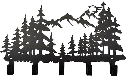 Metal Tree Coat Hooks Wall Art Decor-Tree Hangers and Key Holder-Clothes Rack and Backpack Hanger-Forest Theme Hooks Sweet Home Decor for Storage, Living Room, Hallway, Office (Black)