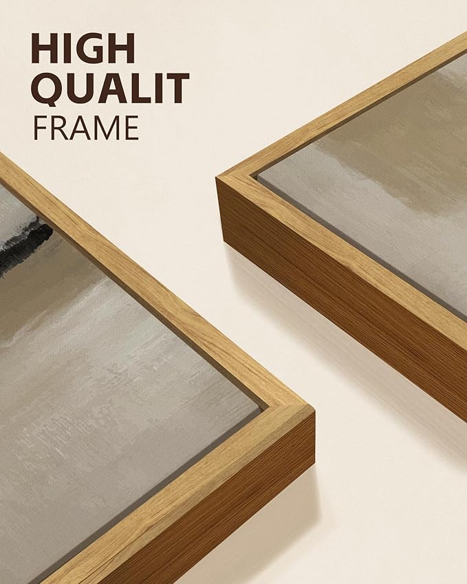 KUVIOKE Black Abstract Framed Wall Art Neutral Graffiti Pastel Minimalist Wall Decor Modern Art Painting for Bedroom Living Room 12x16in (Natural Framed)