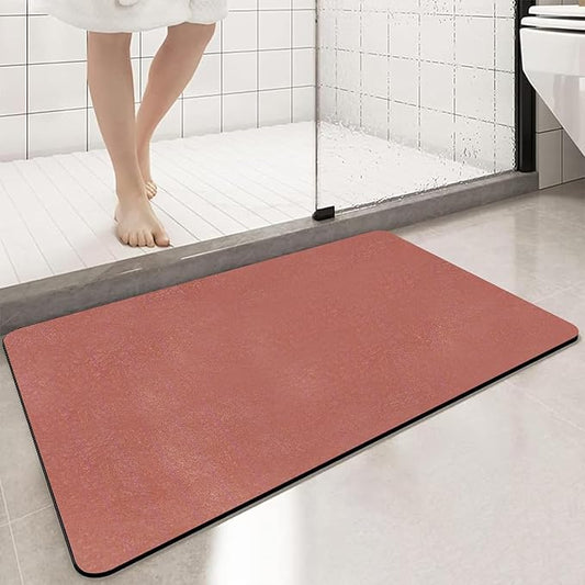 Large Bathroom Rugs Diatomaceous Earth Bath mat Super Absorbent Quick Dry Non Slip Bath Mat Thin Bathroom Floor Mats Fit Under Door-Shower Rug for in Front of Bathtub Shower, Brown, 19.6"x31.5"