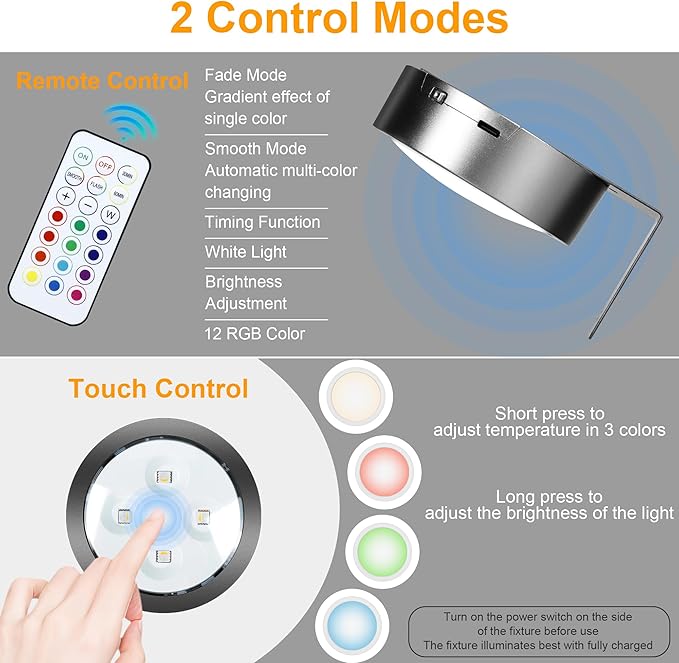 3Pack Picture Lights for Wall, RGB Color Changing Led Art Display Light with Rechargeable Battery Operated, Magnetic Painting Light with Remote Control, Wireless Home Wall Decorative Lighting, Black