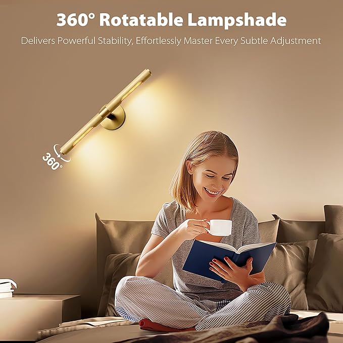 19” Brass Picture Lights, 3000K&6000K Modern Vanity Light, 360° Rotatable Wall Sconces Lampshade, Hardwired Art Light Over Picture Frame for Living Room, Bookcase, Artwork, Brass