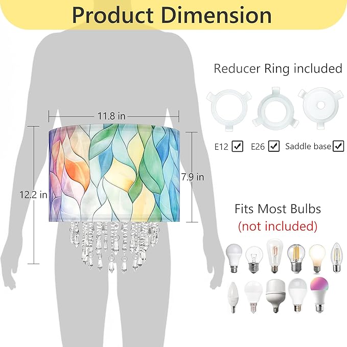 Star Vision Morandi Drum Fabric Lampshade with Crystal Beaded Droplets, Modern Boho Light Shade for Pendant Table Wall & Floor Lamps, Colorful Home Decor for Bedroom Living Room Entryway