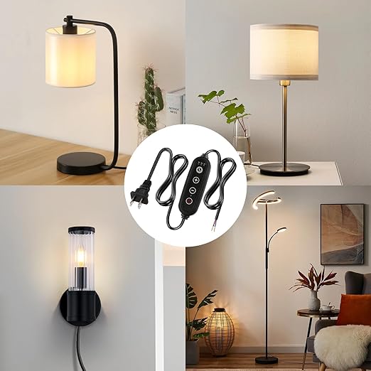 Lamp Dimmer Switch with Cord, Plug-in Dimmer 110-120V Indoor Timer Power Cable with Four Button,Set 2H/4H/8H Automatic Light Switch Timer, 1 Pack